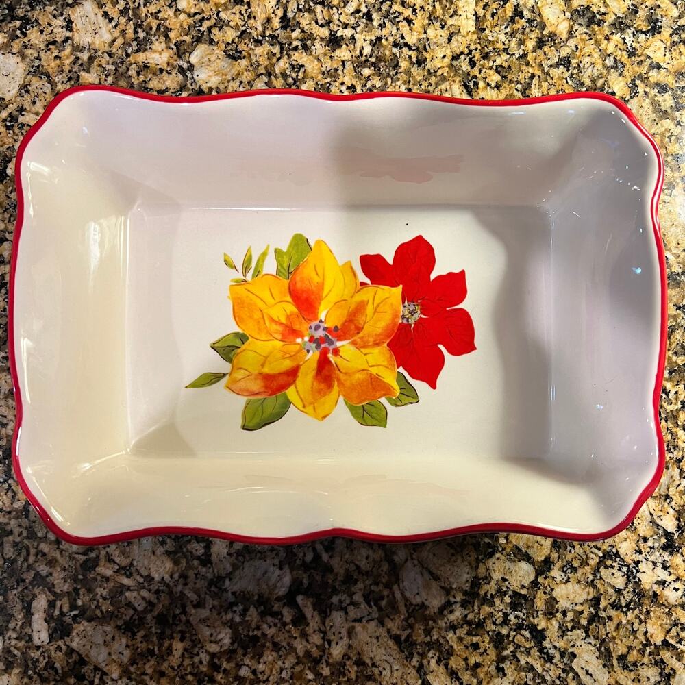 The Pioneer Woman Poinsettia Decorated Rectangular Ruffle-Top Bakeware 8'x12''